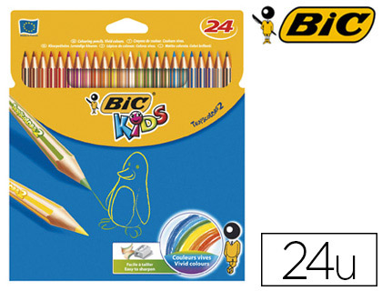 Fournitures de bureau : Crayon couleur bic kids tropicolors 2 175mm mine résistante pigmentée large palette coloris vifs étui de 24 
