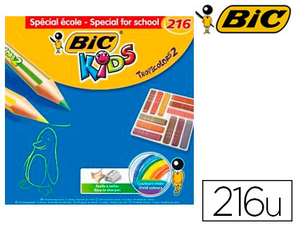 Fourniture de bureau : Crayon couleur bic kids tropicolors 2 175mm mine résistante pigmentée large palette coloris vifs schoolpack de 216 