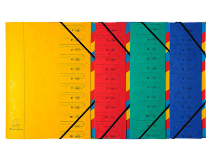 Trieur 12 compartiments Exacompta carte lustrée 5/10ème 24x32cm coloris assortis