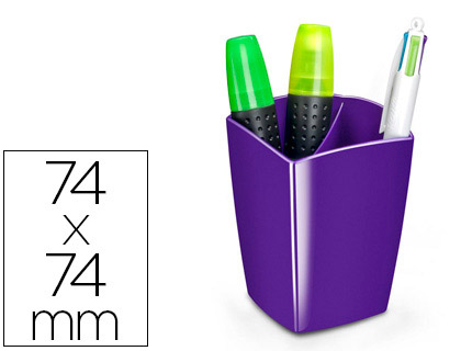 Fourniture de bureau : Pot à crayons cep gloss 2 compartiments polystyrène antichoc bonne stabilité rectangulaire 74x74x95mm coloris violet