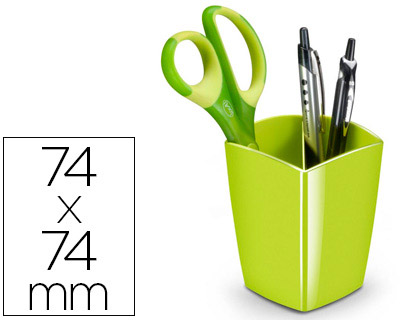 Fourniture de bureau : Pot à crayons cep gloss 2 compartiments polystyrène antichoc bonne stabilité rectangulaire 74x74x95mm coloris vert anis