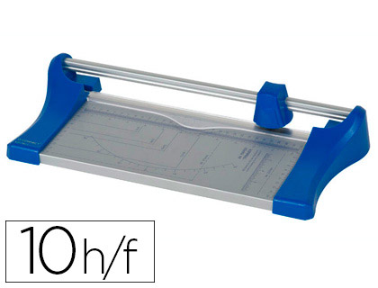 Fourniture de bureau : Rogneuse q-connect format a4 10f base acier lame rotative aiguisée automatique table imprimée guide angle 320x157mm