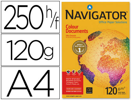 Papeterie Scolaire : Papier navigator multifonction colour documents A4 120g/m2 blancheur 169 cie ramette de 250 feuilles