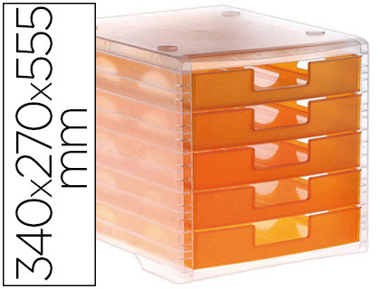 Fourniture de bureau : Module classement q-connect 5 tiroirs ouverts base 340x270x260mm butée sécurité coloris orange translucide