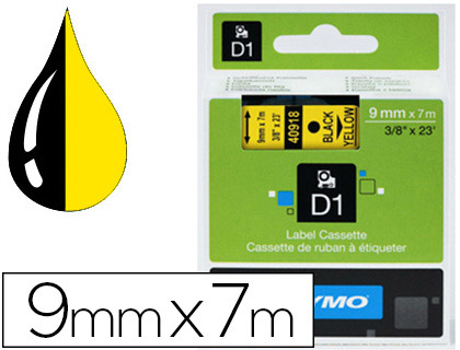 Fournitures de bureau : Ruban titreuse dymo d1 9mmx7m coloris impression noir/jaune