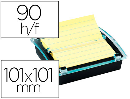 Fourniture de bureau : Dévidoir post-it z-notes millenium grand format 101x101mm + 1 bloc z-notes super sticky 90f coloris jaune ligné
