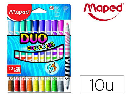 Fourniture de bureau : Feutre coloriage maped duo color'peps long life pointe conique robuste lavable 20 coloris assortis pochette de 10 