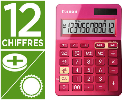 Fourniture de bureau : Calculatrice canon ls-123k 12 chiffres couleur rose