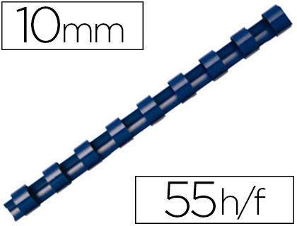 Fournitures de bureau : Anneau plastique à relier fellowes dos rond capacité 55f 10mm diamètre 300mm longueur coloris bleu boîte de 100