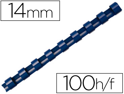 Fournitures de bureau : Anneau plastique à relier fellowes dos rond capacité 100f 14mm diamètre 300mm longueur coloris bleu boîte de 100