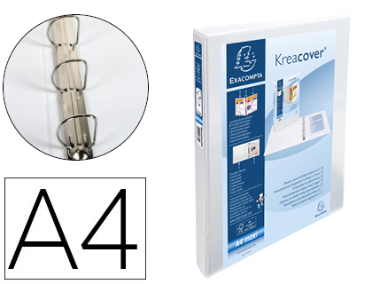 Classeur personnalisable Exacompta Kreacover 4 anneaux A4+ carton recouvert polypropylène dos 38mm couleur blanc