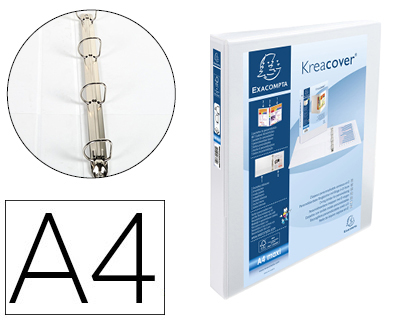 Classeur personnalisable Exacompta Kreacover 4 anneaux A4+ carton recouvert polypropylène dos 47mm couleur blanc