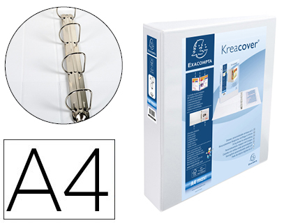 Classeur personnalisable Exacompta Kreacover 4 anneaux A4+ carton recouvert polypropylène dos 75mm couleur blanc