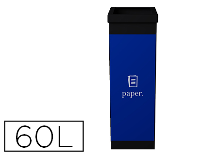 Fourniture de bureau : Corbeille paperflow tri sélectif papier 60l polystyrène choc haute résistance robuste coloris noir/bleu