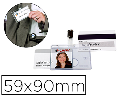 Fourniture de bureau : Porte-badge avery magnétique rigide double pour deux cartes + enrouleur 54x90mm lot de 10 