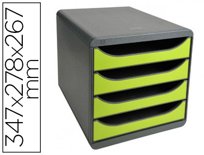 Papeterie Scolaire : Module classement exacompta big box 4 tiroirs ouverts monobloc ultra rigide 347x278x267mm coloris gris/vert anis