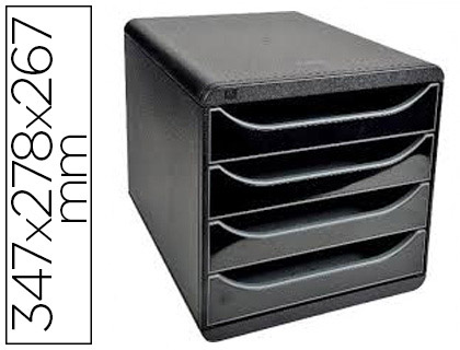 Papeterie Scolaire : Module classement exacompta big box 4 tiroirs ouverts monobloc ultra rigide 347x278x267mm coloris noir/noir glossy