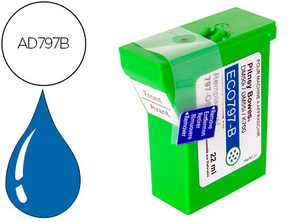 Papeterie Scolaire : Cartouche d'encre bleue compatible avec pitney bowes ad797b pour dm50/dm55/k700 type postale