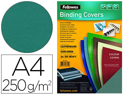 Fourniture de bureau : Couverture fellowes grain cuir 250g format a4 coloris vert paquet de 100