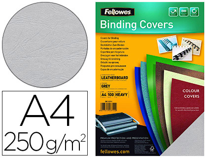 Fourniture de bureau : Couverture fellowes grain cuir 250g format a4 coloris gris paquet de 100