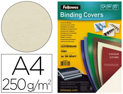Fourniture de bureau : Couverture fellowes grain cuir 250g format a4 coloris ivoire paquet de 100 