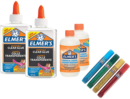 Papeterie Scolaire : Kit starter elmers fabrication slime coloré 2 flacons et 4 pots de paillettes - 4 kits