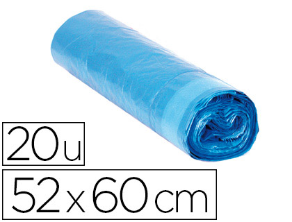 Papeterie Scolaire : Sac poubelle domestique 52x60cm calibre 70 capacité 20l coloris bleu rouleau de 20