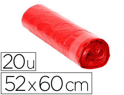 Papeterie Scolaire : Sac poubelle domestique 52x60cm calibre 70 capacité 20l coloris rouge rouleau de 20