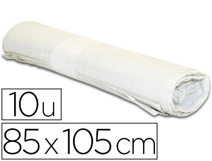 Papeterie Scolaire : Sac poubelle industriel 85x105cm calibre 110 capacité 100l coloris blanc rouleau de 10 