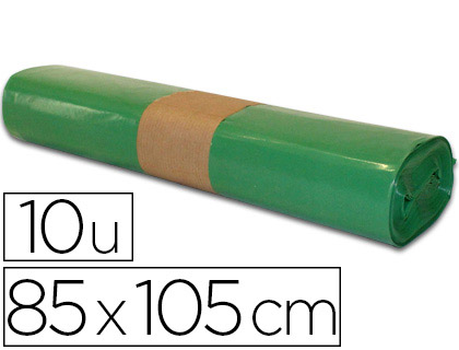 Papeterie Scolaire : Sac poubelle industriel 85x105cm calibre 110 capacité 100l coloris vert rouleau de 10 