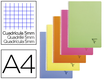 Fournitures de bureau : Cahier clairefontaine linicolor reliure intégrale assortiment fresh a4 21x29,7cm 100 pages 90g 5x5mm