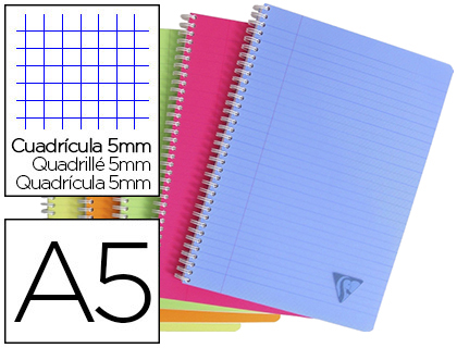 Fournitures de bureau : Cahier clairefontaine linicolor reliure intégrale assortiment fresh a5 14,8x21cm 180 pages 90g 5x5mm