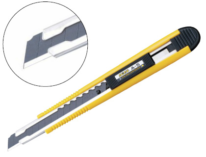 Fournitures de bureau : Cutter sign a5 ambidextre lame acier 9mm verouillage automatique clip embout casse lame coloris jaune/noir