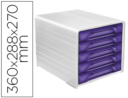Fourniture de bureau : Module classement cep smoove 5 tiroirs interchangeables 360x288x270mm coloris blanc/violet