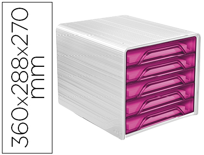 Fourniture de bureau : Module classement cep smoove 5 tiroirs interchangeables 360x288x270mm coloris blanc/rose
