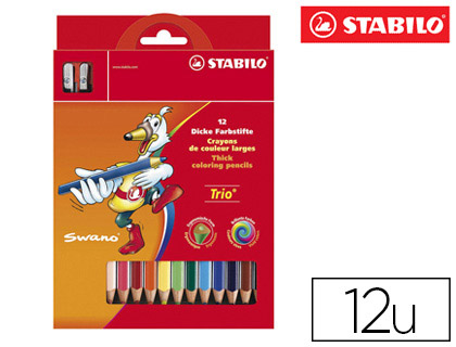 Fournitures de bureau : Crayon couleur stabilo trio long bois triangulaire 175mm mine large souple 4mm taille-crayons offert pochette de 12