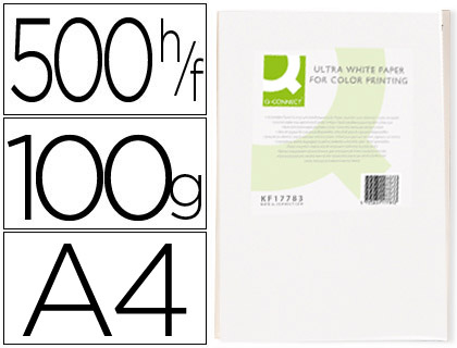 Papeterie Scolaire : Papier Q-connect multifonction ultrawhite A4 100g/m2 blancheur 170 -Ramette de 500 feuilles