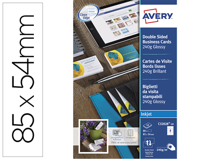 Avery - Papier pour 80 cartes de visite prédécoupées 85x54mm - Impression jet d'encre - 240g/m²