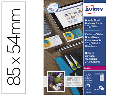 Avery - Papier pour 250 cartes de visite prédécoupées 85x54mm - Impression laser - 270g/m²