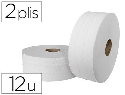 Papeterie Scolaire : Papier toilette mini jumbo pure ouate blanche gauffrée prédécoupé 2 plis 180m paquet 12 rouleaux