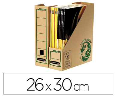Fournitures de bureau : Porte revues fellowes pan coupé carton ondulé recyclé 26x30cm dos 8cm zone étiquetage avant/arrière coloris kraft