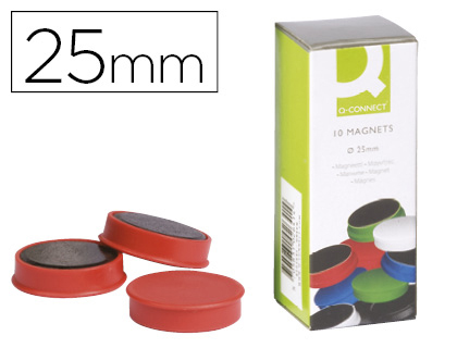 Papeterie Scolaire : Aimant q-connect recouvert plastique rigide 25mm toutes surfaces métalliques coloris rouge blister