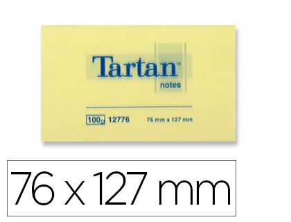 Fournitures de bureau : Bloc-notes tartan 76x127mm 100f/bloc repositionnables coloris jaune clair lot de 12 blocs