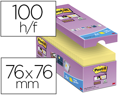 Fournitures de bureau : Bloc-notes post-it 76x76mm 100f/bloc repositionnables coloris jaune lot 16 blocs + 4 gratuits
