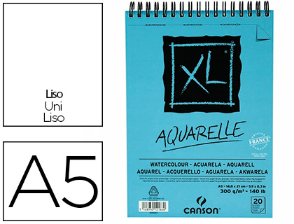 Papeterie Scolaire : Album canson xl aquarelle a spirale papier grain fin blanc 300g a5 14,8x21cm 20f
