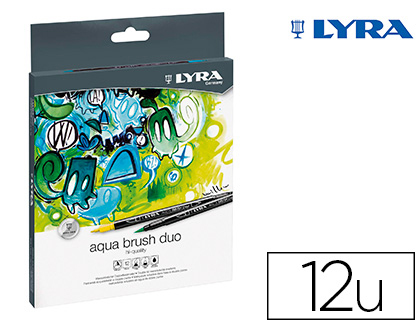 Papeterie Scolaire : Feutre pinceau lyra aqua brush duo double pointe encre base d'eau resistance lumiere special beaux-arts etui de 12