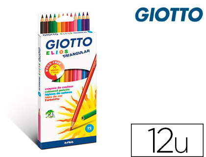 Papeterie Scolaire : Crayon couleur giotto elios wood free corps triangulaire mine extra-resistante 2,8mm etui de 12