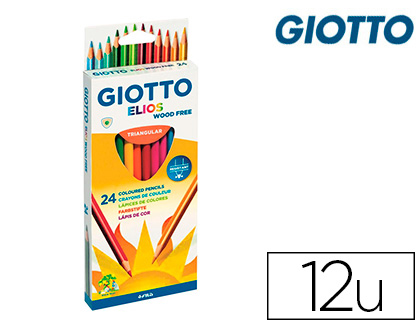 Papeterie Scolaire : Crayon couleur giotto elios wood free corps triangulaire mine extra-resistante 2,8mm etui de 24