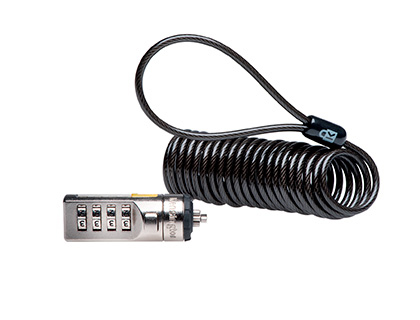 Papeterie Scolaire : Cable antivol kensington pour ordinateur portable a code 4 chiffres ancrage bureau ou structure fixe extensible