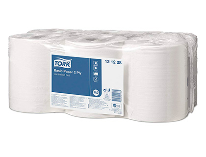 Papeterie Scolaire : Bobine essuyage tork m2 135m fibre recyclee blanche 2 plis devidage central bobine 450f predecoupees - lot de 6